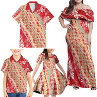 Red Palaka Hawaii Leis Family Matching Off Shoulder Maxi Dress and Hawaiian Shirt Hawaiian-plaid Elegant Tropical Vibes LT14 - Polynesian Pride