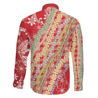 Red Palaka Hawaii Leis Family Matching Off Shoulder Maxi Dress and Hawaiian Shirt Hawaiian-plaid Elegant Tropical Vibes LT14 - Polynesian Pride