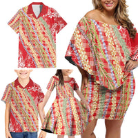 Red Palaka Hawaii Leis Family Matching Off Shoulder Short Dress and Hawaiian Shirt Hawaiian-plaid Elegant Tropical Vibes LT14 - Polynesian Pride