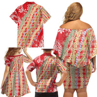 Red Palaka Hawaii Leis Family Matching Off Shoulder Short Dress and Hawaiian Shirt Hawaiian-plaid Elegant Tropical Vibes LT14 - Polynesian Pride