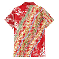 Red Palaka Hawaii Leis Family Matching Off Shoulder Short Dress and Hawaiian Shirt Hawaiian-plaid Elegant Tropical Vibes - Polynesian Pride