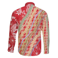 Red Palaka Hawaii Leis Family Matching Off Shoulder Short Dress and Hawaiian Shirt Hawaiian-plaid Elegant Tropical Vibes LT14 - Polynesian Pride