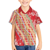 Red Palaka Hawaii Leis Family Matching Off Shoulder Short Dress and Hawaiian Shirt Hawaiian-plaid Elegant Tropical Vibes LT14 Son's Shirt Red - Polynesian Pride