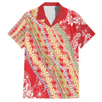 Red Palaka Hawaii Leis Family Matching Puletasi and Hawaiian Shirt Hawaiian-plaid Elegant Tropical Vibes LT14 Dad's Shirt - Short Sleeve Red - Polynesian Pride