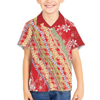 Red Palaka Hawaii Leis Family Matching Puletasi and Hawaiian Shirt Hawaiian-plaid Elegant Tropical Vibes LT14 Son's Shirt Red - Polynesian Pride