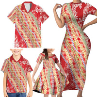 Red Palaka Hawaii Leis Family Matching Short Sleeve Bodycon Dress and Hawaiian Shirt Hawaiian-plaid Elegant Tropical Vibes - Polynesian Pride