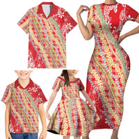 Red Palaka Hawaii Leis Family Matching Short Sleeve Bodycon Dress and Hawaiian Shirt Hawaiian-plaid Elegant Tropical Vibes LT14 - Polynesian Pride