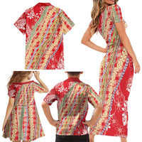 Red Palaka Hawaii Leis Family Matching Short Sleeve Bodycon Dress and Hawaiian Shirt Hawaiian-plaid Elegant Tropical Vibes LT14 - Polynesian Pride