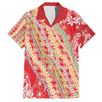 Red Palaka Hawaii Leis Family Matching Short Sleeve Bodycon Dress and Hawaiian Shirt Hawaiian-plaid Elegant Tropical Vibes - Polynesian Pride