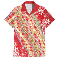 Red Palaka Hawaii Leis Family Matching Short Sleeve Bodycon Dress and Hawaiian Shirt Hawaiian-plaid Elegant Tropical Vibes LT14 Dad's Shirt - Short Sleeve Red - Polynesian Pride