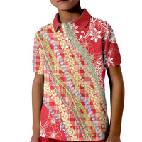 Red Palaka Hawaii Leis Kid Polo Shirt Hawaiian-plaid Elegant Tropical Vibes - Polynesian Pride