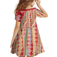 Red Palaka Hawaii Leis Kid Short Sleeve Dress Hawaiian-plaid Elegant Tropical Vibes - Polynesian Pride