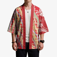 Red Palaka Hawaii Leis Kimono Hawaiian-plaid Elegant Tropical Vibes - Polynesian Pride