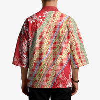Red Palaka Hawaii Leis Kimono Hawaiian-plaid Elegant Tropical Vibes - Polynesian Pride
