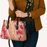 Red Palaka Hawaii Leis Leather Bag Hawaiian-plaid Elegant Tropical Vibes - Polynesian Pride