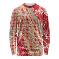 Red Palaka Hawaii Leis Long Sleeve Shirt Hawaiian-plaid Elegant Tropical Vibes - Polynesian Pride