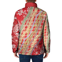 Red Palaka Hawaii Leis Padded Jacket Hawaiian-plaid Elegant Tropical Vibes - Polynesian Pride