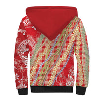 Red Palaka Hawaii Leis Sherpa Hoodie Hawaiian-plaid Elegant Tropical Vibes - Polynesian Pride