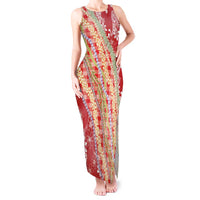 Red Palaka Hawaii Leis Tank Maxi Dress Hawaiian-plaid Elegant Tropical Vibes - Polynesian Pride