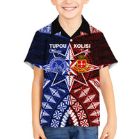 Personalised Tupou College And Kolisi Tonga Atele Family Matching Off Shoulder Long Sleeve Dress and Hawaiian Shirt Tongan Ngatu Pattern LT14 Son's Shirt Blue - Polynesian Pride
