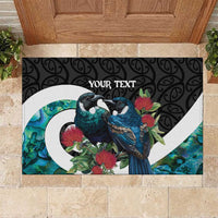 Personalised Valentine's Day New Zealand Rubber Doormat Tui Bird Couple Kowhaiwhai Mix Pohutukawa LT14 Black - Polynesian Pride