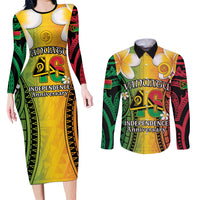 Vanuatu Independence Day Couples Matching Long Sleeve Bodycon Dress and Long Sleeve Button Shirt Long God Yumi Stanap Happy 46th Anniversary LT14 Reggae - Polynesian Pride