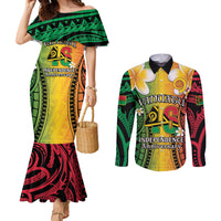 Vanuatu Independence Day Couples Matching Mermaid Dress and Long Sleeve Button Shirt Long God Yumi Stanap Happy 46th Anniversary LT14 Reggae - Polynesian Pride