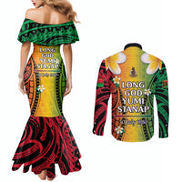 Vanuatu Independence Day Couples Matching Mermaid Dress and Long Sleeve Button Shirt Long God Yumi Stanap Happy 46th Anniversary LT14 - Polynesian Pride