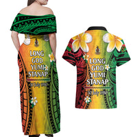Vanuatu Independence Day Couples Matching Off Shoulder Maxi Dress and Hawaiian Shirt Long God Yumi Stanap Happy 46th Anniversary LT14 - Polynesian Pride