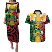Vanuatu Independence Day Couples Matching Puletasi and Hawaiian Shirt Long God Yumi Stanap Happy 46th Anniversary LT14 Reggae - Polynesian Pride