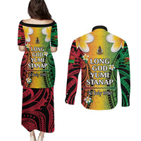 Vanuatu Independence Day Couples Matching Puletasi and Long Sleeve Button Shirt Long God Yumi Stanap Happy 46th Anniversary LT14 - Polynesian Pride