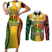 Vanuatu Independence Day Couples Matching Short Sleeve Bodycon Dress and Long Sleeve Button Shirt Long God Yumi Stanap Happy 46th Anniversary LT14 Reggae - Polynesian Pride