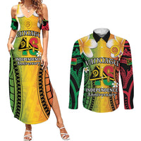 Vanuatu Independence Day Couples Matching Summer Maxi Dress and Long Sleeve Button Shirt Long God Yumi Stanap Happy 46th Anniversary LT14 Reggae - Polynesian Pride
