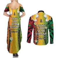 Vanuatu Independence Day Couples Matching Summer Maxi Dress and Long Sleeve Button Shirt Long God Yumi Stanap Happy 46th Anniversary LT14 - Polynesian Pride