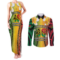 Vanuatu Independence Day Couples Matching Tank Maxi Dress and Long Sleeve Button Shirt Long God Yumi Stanap Happy 46th Anniversary LT14 Reggae - Polynesian Pride