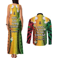 Vanuatu Independence Day Couples Matching Tank Maxi Dress and Long Sleeve Button Shirt Long God Yumi Stanap Happy 46th Anniversary LT14 - Polynesian Pride