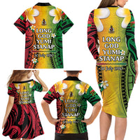 Vanuatu Independence Day Family Matching Long Sleeve Bodycon Dress and Hawaiian Shirt Long God Yumi Stanap Happy 46th Anniversary LT14 - Polynesian Pride