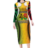Vanuatu Independence Day Family Matching Long Sleeve Bodycon Dress and Hawaiian Shirt Long God Yumi Stanap Happy 46th Anniversary LT14 Mom's Dress Reggae - Polynesian Pride