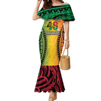 Vanuatu Independence Day Family Matching Mermaid Dress and Hawaiian Shirt Long God Yumi Stanap Happy 46th Anniversary LT14 Mom's Dress Reggae - Polynesian Pride