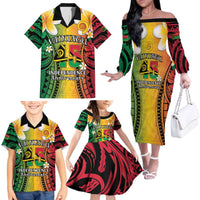 Vanuatu Independence Day Family Matching Off The Shoulder Long Sleeve Dress and Hawaiian Shirt Long God Yumi Stanap Happy 45th Anniversary LT14