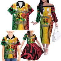 Vanuatu Independence Day Family Matching Off The Shoulder Long Sleeve Dress and Hawaiian Shirt Long God Yumi Stanap Happy 46th Anniversary LT14 - Polynesian Pride