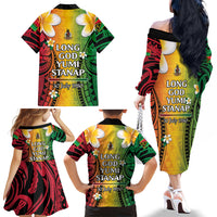 Vanuatu Independence Day Family Matching Off The Shoulder Long Sleeve Dress and Hawaiian Shirt Long God Yumi Stanap Happy 46th Anniversary LT14 - Polynesian Pride