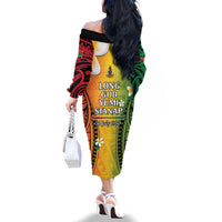 Vanuatu Independence Day Family Matching Off The Shoulder Long Sleeve Dress and Hawaiian Shirt Long God Yumi Stanap Happy 46th Anniversary LT14 - Polynesian Pride