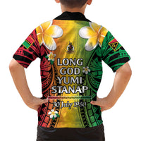 Vanuatu Independence Day Family Matching Off Shoulder Maxi Dress and Hawaiian Shirt Long God Yumi Stanap Happy 46th Anniversary LT14 - Polynesian Pride
