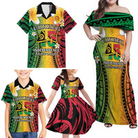 Vanuatu Independence Day Family Matching Off Shoulder Maxi Dress and Hawaiian Shirt Long God Yumi Stanap Happy 45th Anniversary LT14