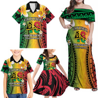 Vanuatu Independence Day Family Matching Off Shoulder Maxi Dress and Hawaiian Shirt Long God Yumi Stanap Happy 46th Anniversary LT14 - Polynesian Pride