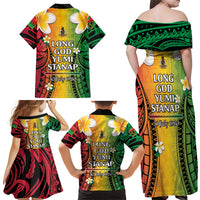 Vanuatu Independence Day Family Matching Off Shoulder Maxi Dress and Hawaiian Shirt Long God Yumi Stanap Happy 46th Anniversary LT14 - Polynesian Pride