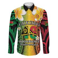 Vanuatu Independence Day Family Matching Off Shoulder Maxi Dress and Hawaiian Shirt Long God Yumi Stanap Happy 46th Anniversary LT14 Dad's Shirt - Long Sleeve Reggae - Polynesian Pride