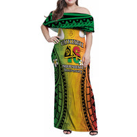 Vanuatu Independence Day Family Matching Off Shoulder Maxi Dress and Hawaiian Shirt Long God Yumi Stanap Happy 46th Anniversary LT14 Mom's Dress Reggae - Polynesian Pride