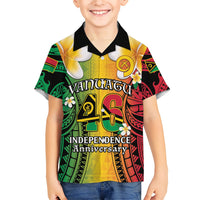 Vanuatu Independence Day Family Matching Off Shoulder Maxi Dress and Hawaiian Shirt Long God Yumi Stanap Happy 46th Anniversary LT14 Son's Shirt Reggae - Polynesian Pride